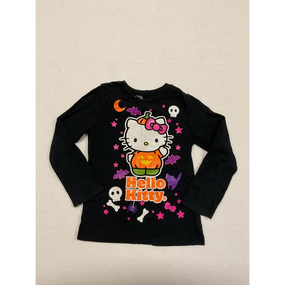 Hello Kitty Sanrio Halloween Pumpkin Long Sleeve Tee Black Kids Small 5/6